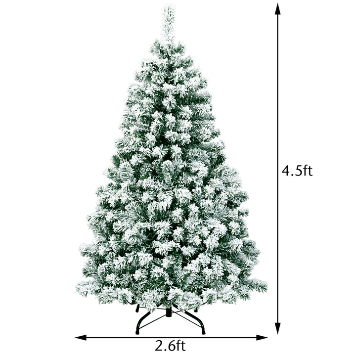 4.5Ft Pre-Lit Premium Snow Flocked Hinged Artificial Christmas Tree w/200 Lights Image 4