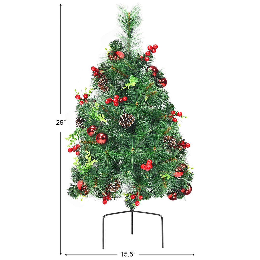 Set of 2 24in Battery Powered Pre-lit Pathway Christmas Trees Outdoor Decoration Image 5