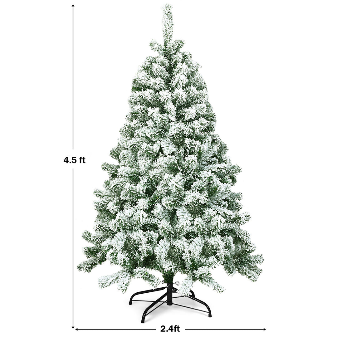 4.5FT Artificial Hinged Christmas Tree Snow Flocked Pine Tree w/400 Tips and Foldable Base Image 3