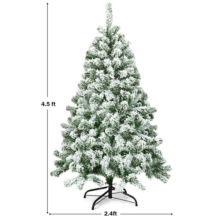 4.5FT Artificial Hinged Christmas Tree Snow Flocked Pine Tree w/400 Tips and Foldable Base Image 3