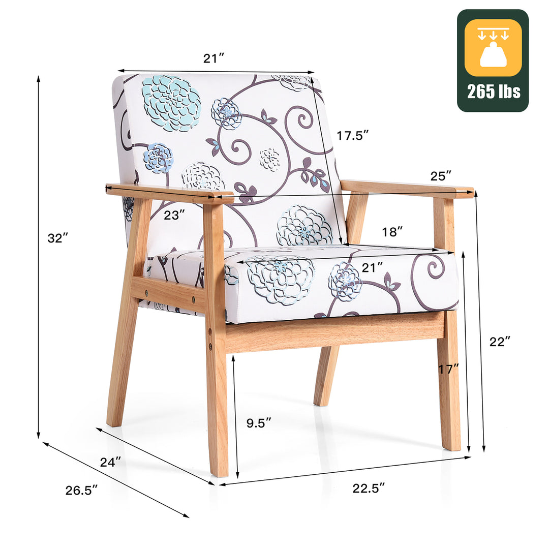 Modern Accent Armchair Fabric Lounge Chair w/Rubber Wood Leg WhiteandBlue Floral Image 3