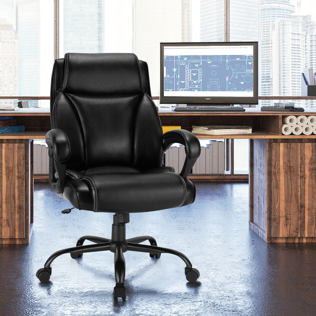 400 LBS Big and Tall Leather Office Chair Adjustable High Back Task Chair Image 2