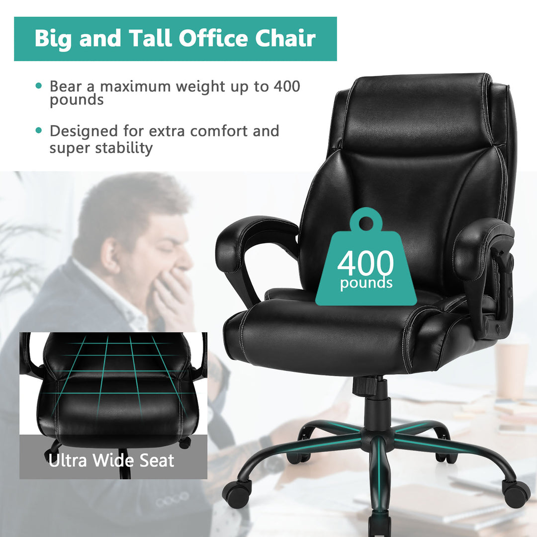 400 LBS Big and Tall Leather Office Chair Adjustable High Back Task Chair Image 4