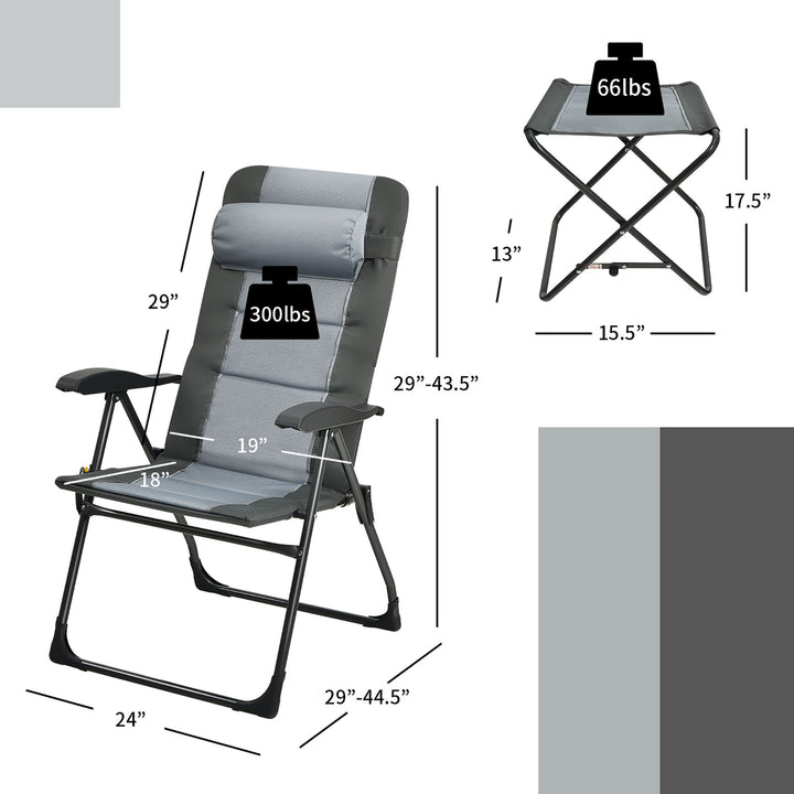 4PCS Patio Folding Dining Chair Ottoman Set Recliner Adjustable Gray Image 2