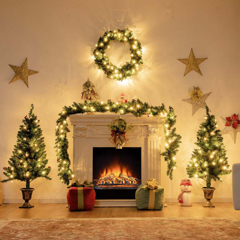 4pcs Pre-lit Christmas Decoration Set w/ Garland Wreath and Entrance Trees Image 2