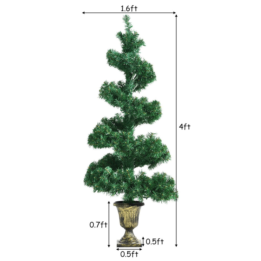 4FT Pre-lit Spiral Artificial Christmas Entrance Tree w/ Lights and Retro Urn Base Image 3