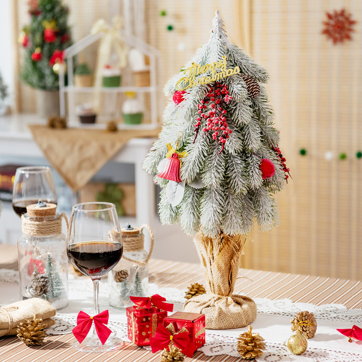 19Snow Flocked Tabletop Christmas Pine Tree w/Pine Cones and Red Berries Image 2