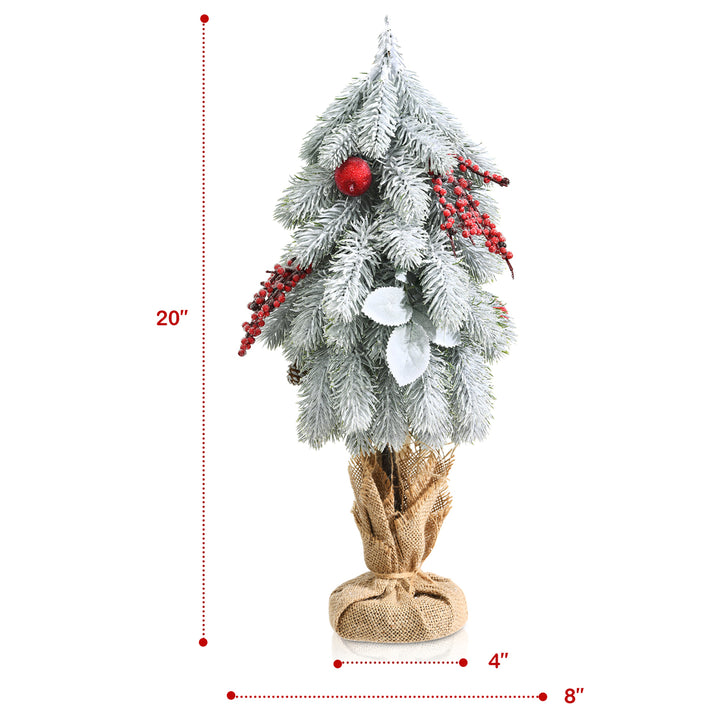 19Snow Flocked Tabletop Christmas Pine Tree w/Pine Cones and Red Berries Image 4