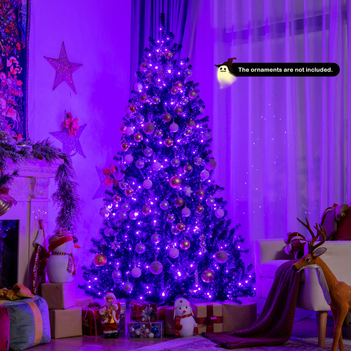 7ft Pre-lit PVC Christmas Tree Black w/ 500 Purple LED Lights Image 4