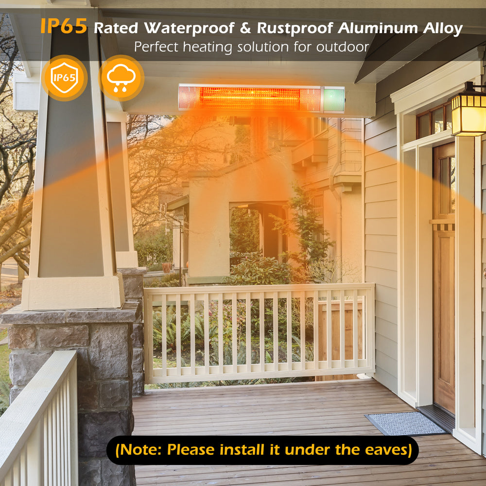 Wall-Mounted Patio Heater 750W/1500W Infrared Heater with 9-Level Adjustable 24H Timer and Remote Control Silver Image 2