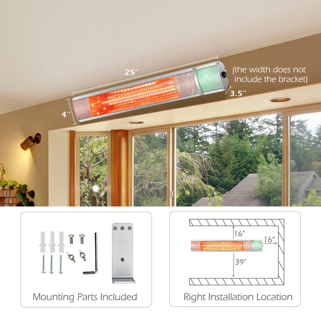 Wall-Mounted Patio Heater 750W/1500W Infrared Heater with 9-Level Adjustable 24H Timer and Remote Control Silver Image 4