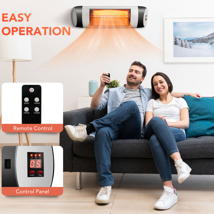 Wall-Mounted Electric Heater Patio Infrared Heater W/ Remote Control Image 2