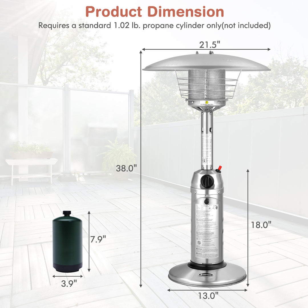 Patio Heater 11,000BTU Portable Tabletop Stainless Steel Standing Propane Heater Image 3