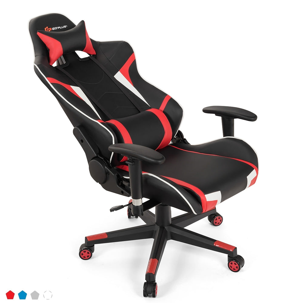 Goplus Massage Gaming Chair Reclining Swivel Racing Office Chair w/Lumbar Support White\Blue\Grey\Red Image 2