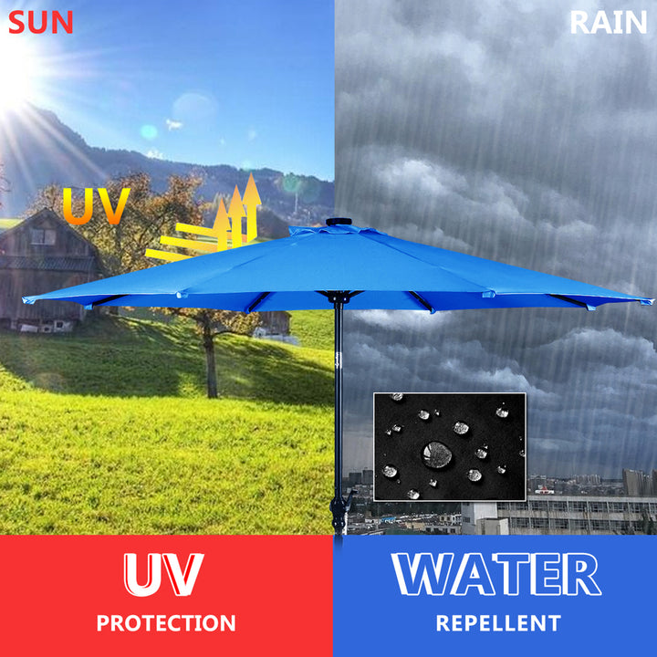 10FT Patio Solar Umbrella LED Patio Market Steel Tilt W/Crank Outdoor OrangeBlue Image 3