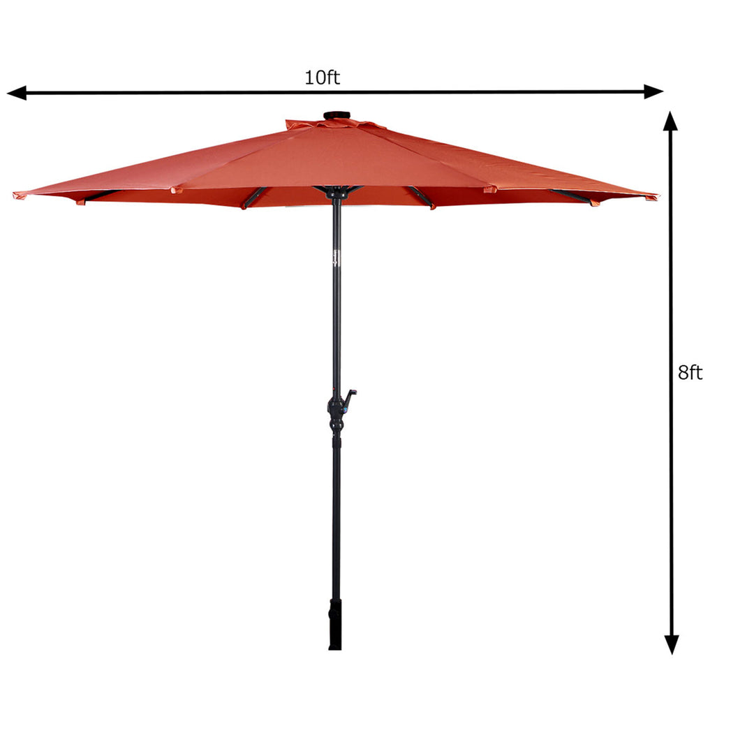 10FT Patio Solar Umbrella LED Patio Market Steel Tilt W/Crank Outdoor OrangeBlue Image 4