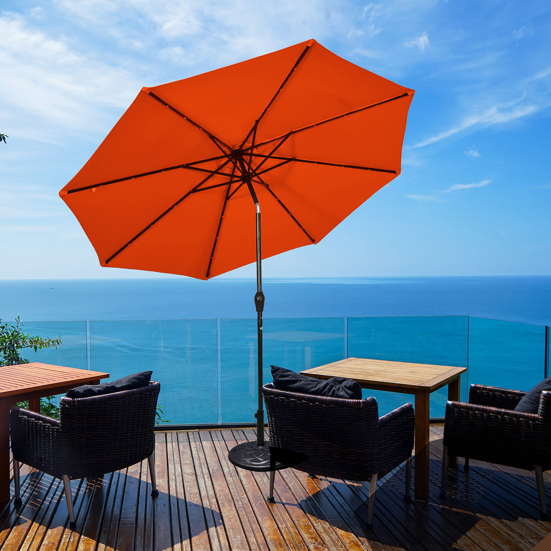 10FT Patio Solar Umbrella LED Patio Market Steel Tilt W/Crank Outdoor OrangeBlue Image 7