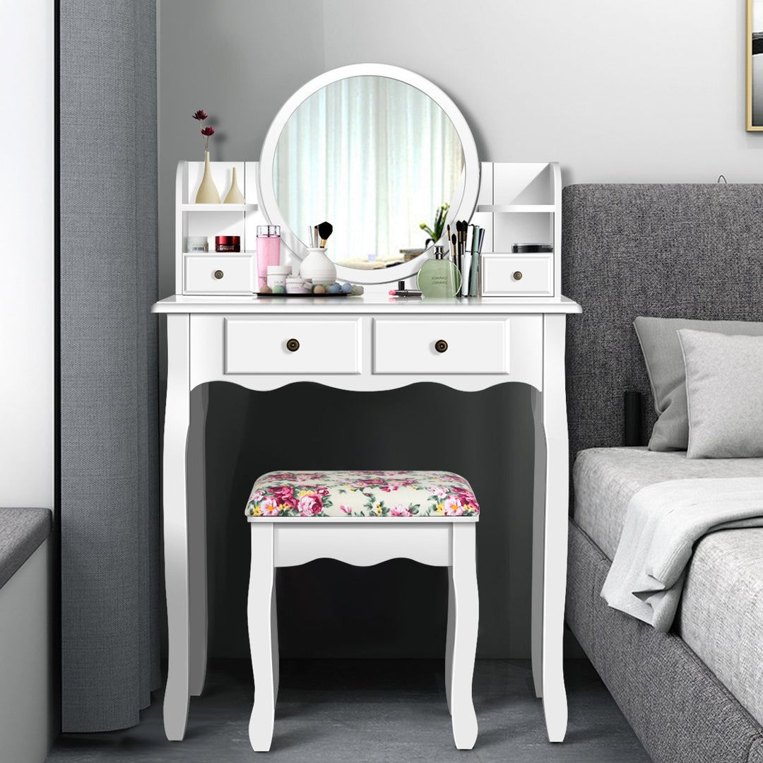 Costway Makeup Vanity Table Drawers Oval Dressing Table Kids Gift Image 1