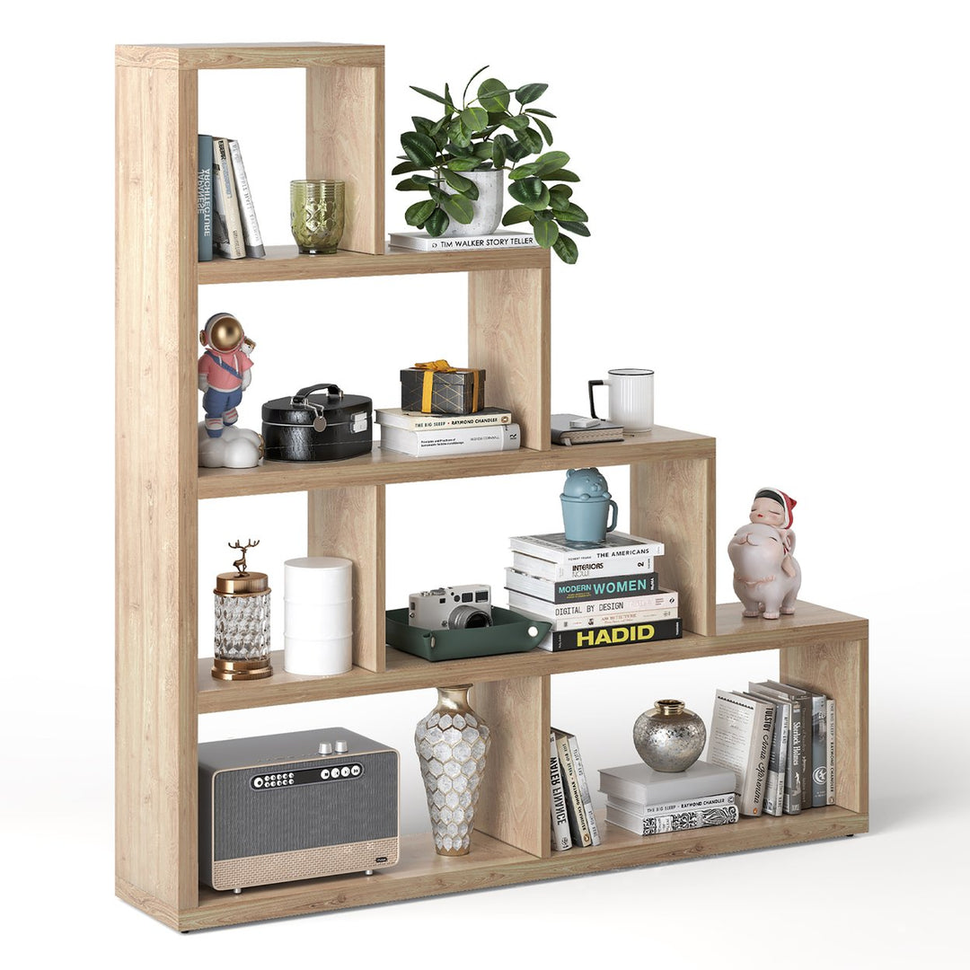 Costway 6 Cubes Ladder Shelf Freestanding Corner Bookshelf Storage Bookcase Display Rack Image 1