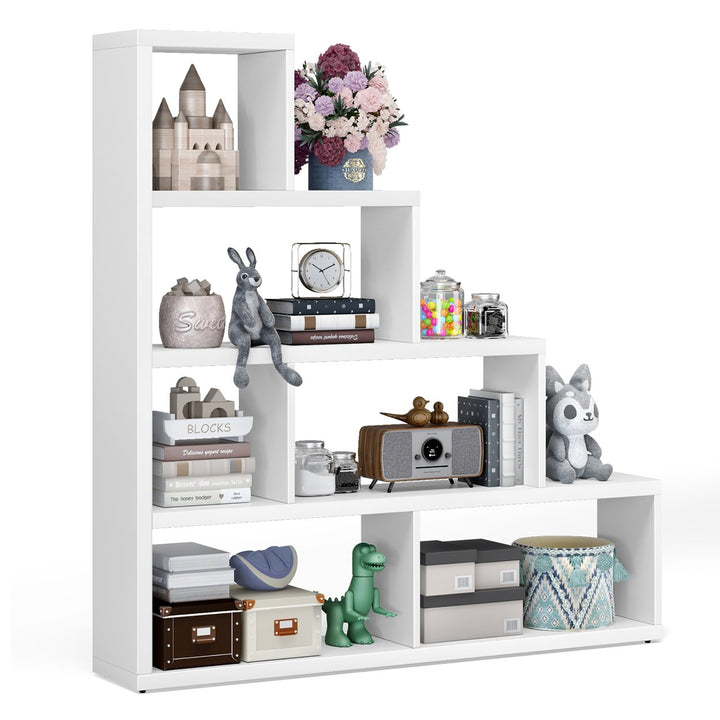 Costway 6 Cubes Ladder Shelf Freestanding Corner Bookshelf Storage Bookcase Display Rack Image 1