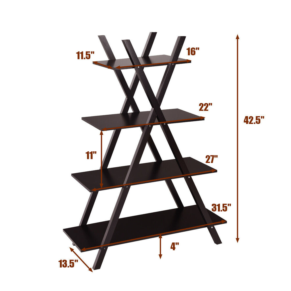 Costway 4-Tier Bookshelf Storage Display Shelves Bookcase Ladder X-Shape Image 2