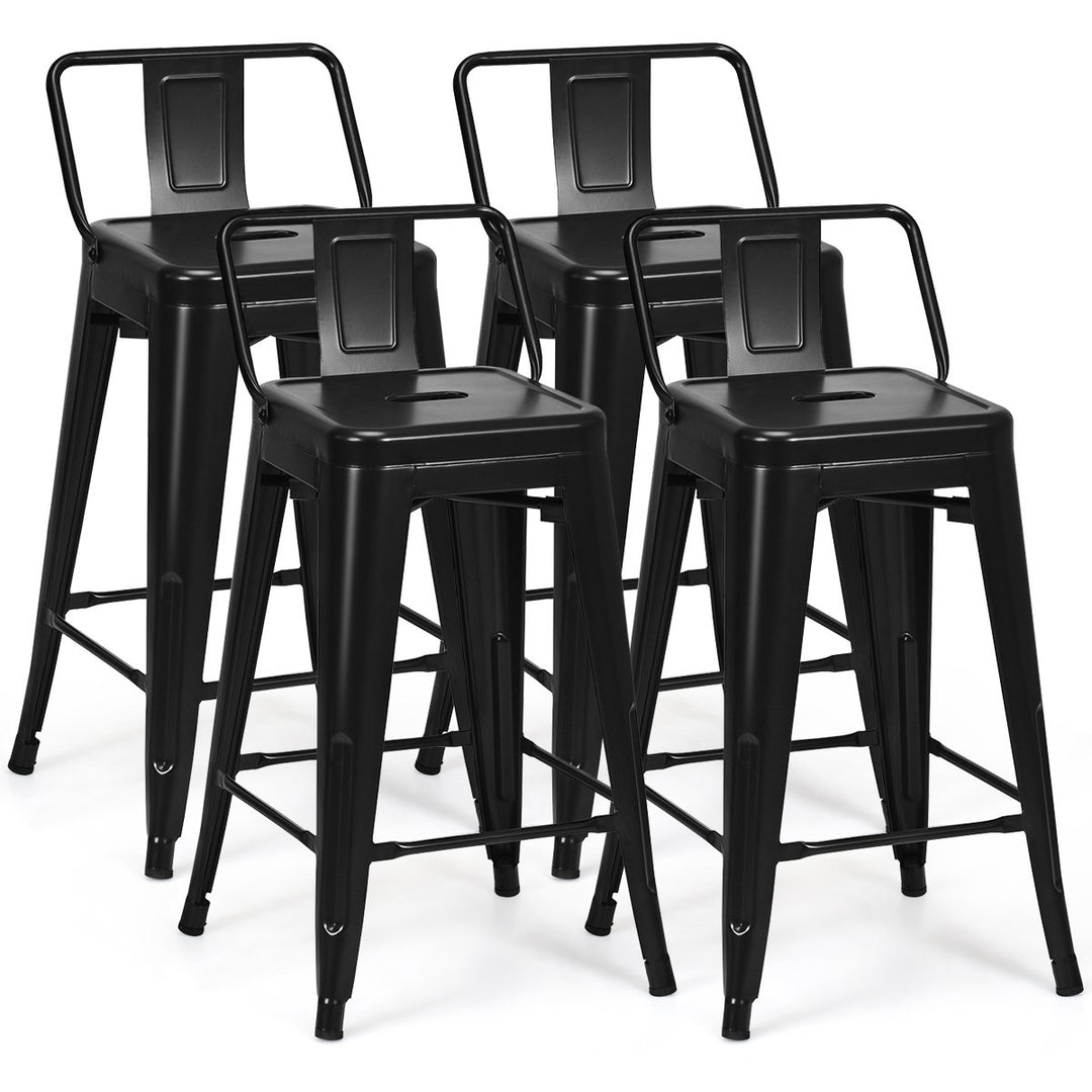 Costway Set of 4 Low Back Metal Counter Stool 24 Seat Height Industrial Bar Stools GunBlack Image 5