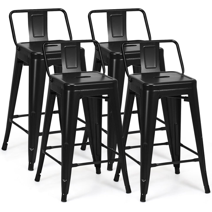 Costway Set of 4 Low Back Metal Counter Stool 24 Seat Height Industrial Bar Stools GunBlack Image 6