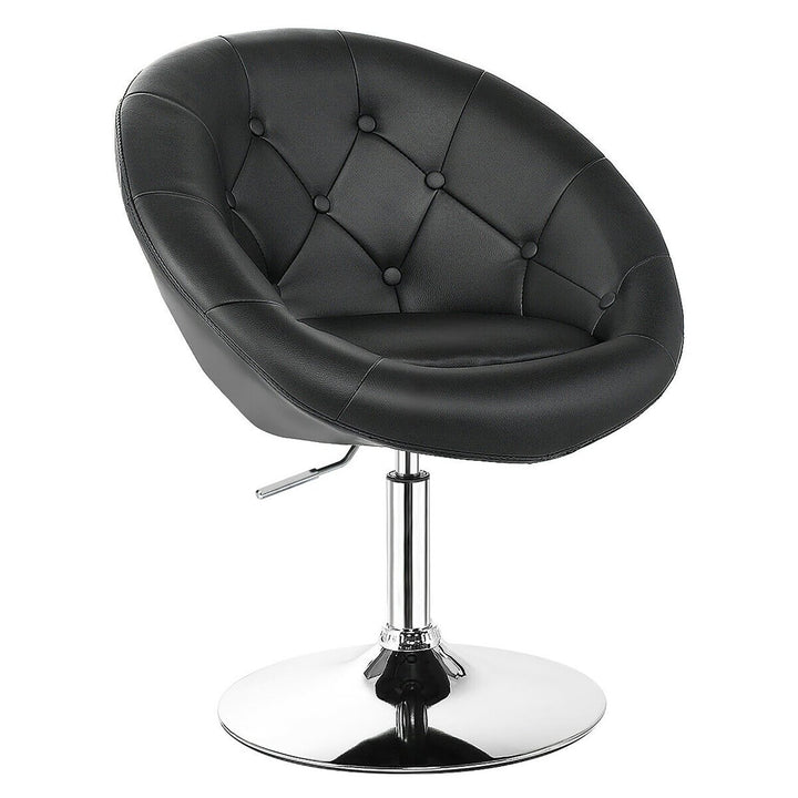 Costway 1PC Adjustable Modern Swivel Round Tufted Back Accent Chair PU Leather Image 1