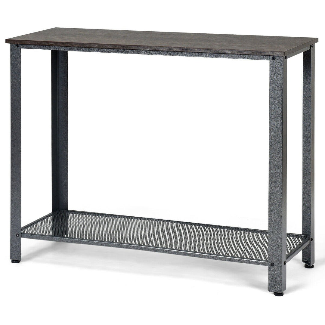 Costway Console Sofa Table W/ Storage Shelf Metal Frame Wood Look Entryway Table SilverBlack Image 1