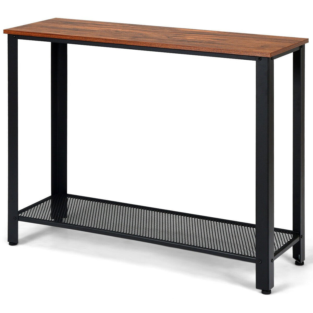 Costway Console Sofa Table W/ Storage Shelf Metal Frame Wood Look Entryway Table SilverBlack Image 1