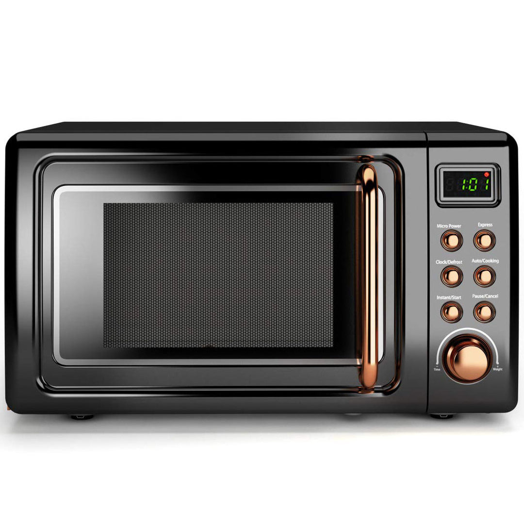 Costway 0.7Cu.ft Retro Countertop Microwave Oven 700W LED Display Glass Turntable RedGreenblack rose gold Image 5