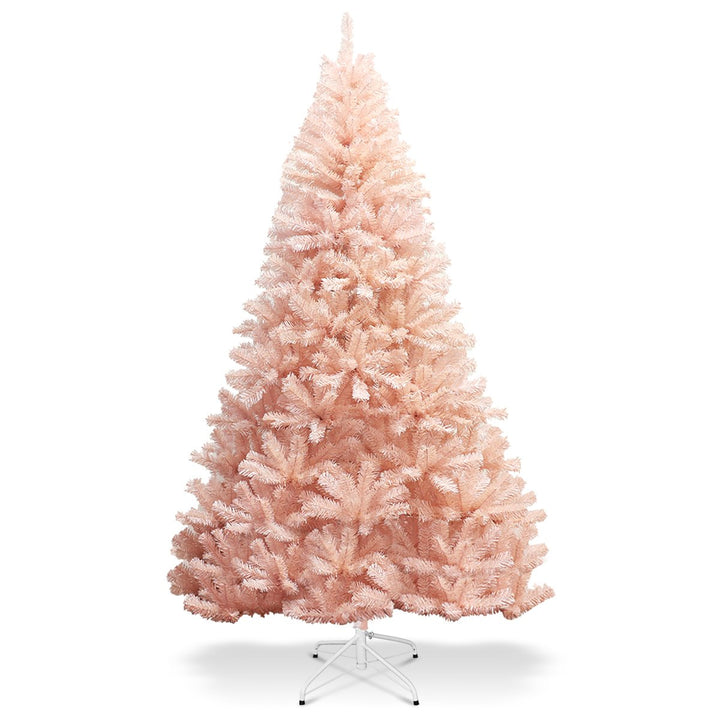 Costway 6ft/7ft Pink Christmas Tree Hinged Full Fir Tree Metal Season Image 1