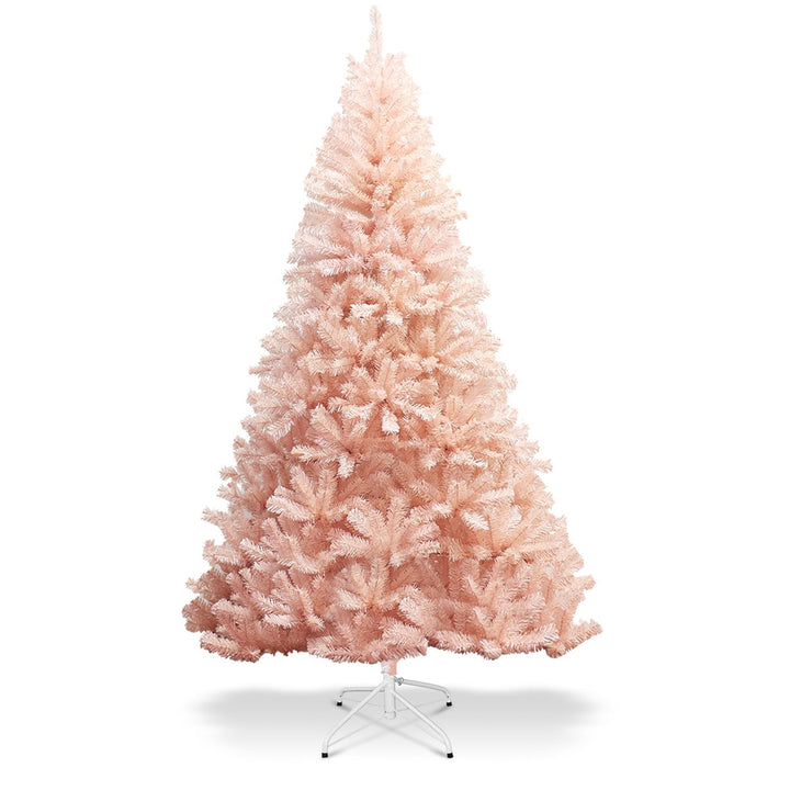 Costway 6ft/7ft Pink Christmas Tree Hinged Full Fir Tree Metal Season Image 1