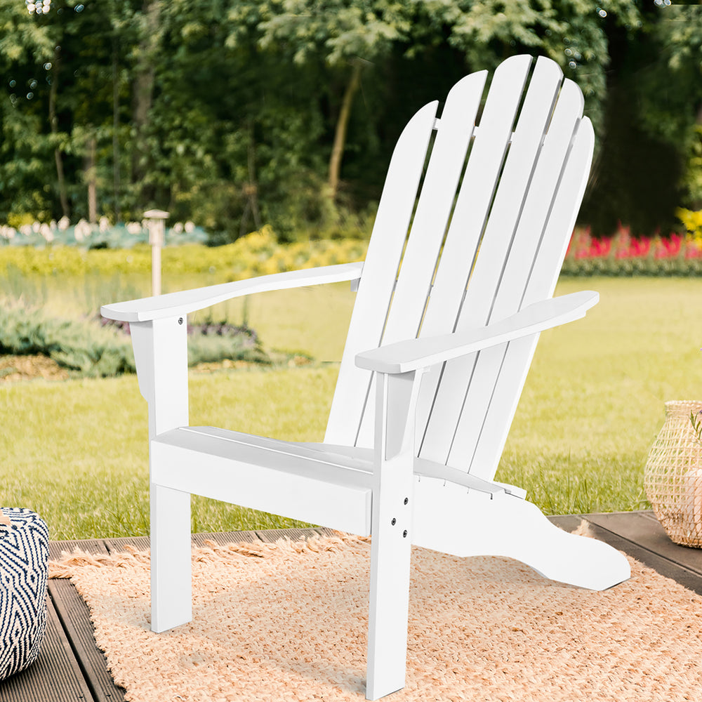 Outdoor Adirondack Chair Solid Wood Durable Patio Garden Furniture GrayNaturalWhite Image 2