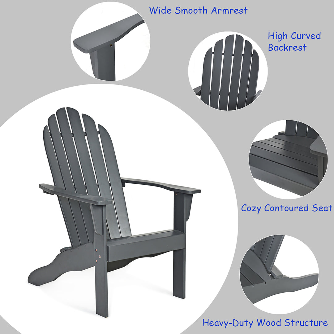 Outdoor Adirondack Chair Solid Wood Durable Patio Garden Furniture GrayNaturalWhite Image 3