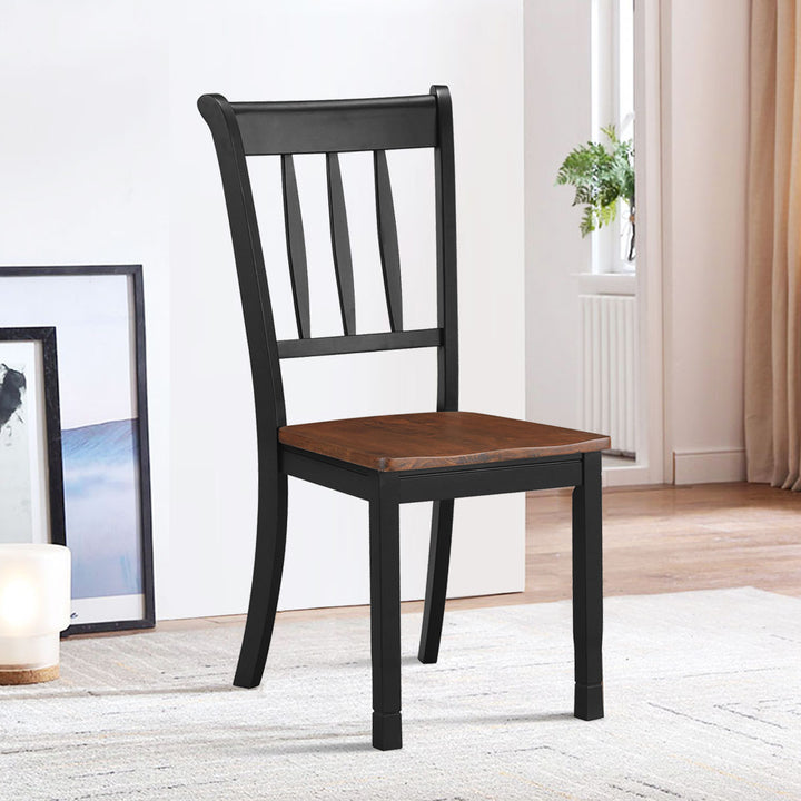 Costway Set of 2 Wood Dining Chair High Back Kitchen Whitesburg Side Chair BlackWhite Image 3