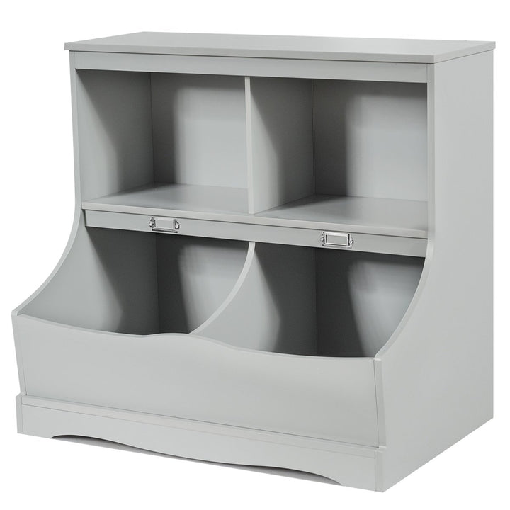 Costway Childrens Multi-Functional Bookcase Toy Storage Bin Kids Floor Cabinet GreyWhite Image 1