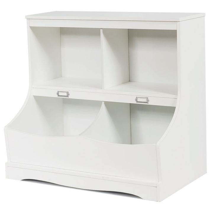 Costway Childrens Multi-Functional Bookcase Toy Storage Bin Kids Floor Cabinet GreyWhite Image 1