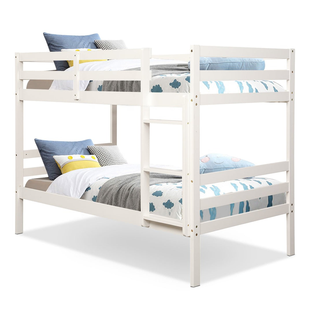 Costway Twin Over Twin Wood Bunk Beds Ladder Safety Rail EspressoWhite Image 1