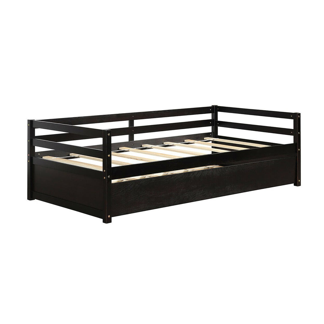 Costway Twin Size Trundle Daybed Wooden Slat Support Mattress Platform for Kids EspressoWhite Image 1