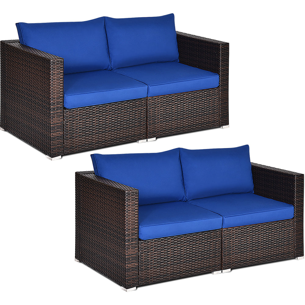 4PCS Patio Rattan Corner Sofa Sectional Furniture SetBlue\Beige\Navy Cushion Image 2