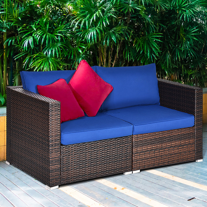 2PCS Patio Rattan Corner Sofa Sectional Furniture Image 2