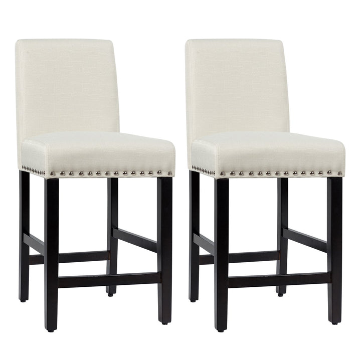 Costway Set of 2 25 Kitchen Breakfast Chairs Nailhead Bar Stools Beige\Gray Image 1