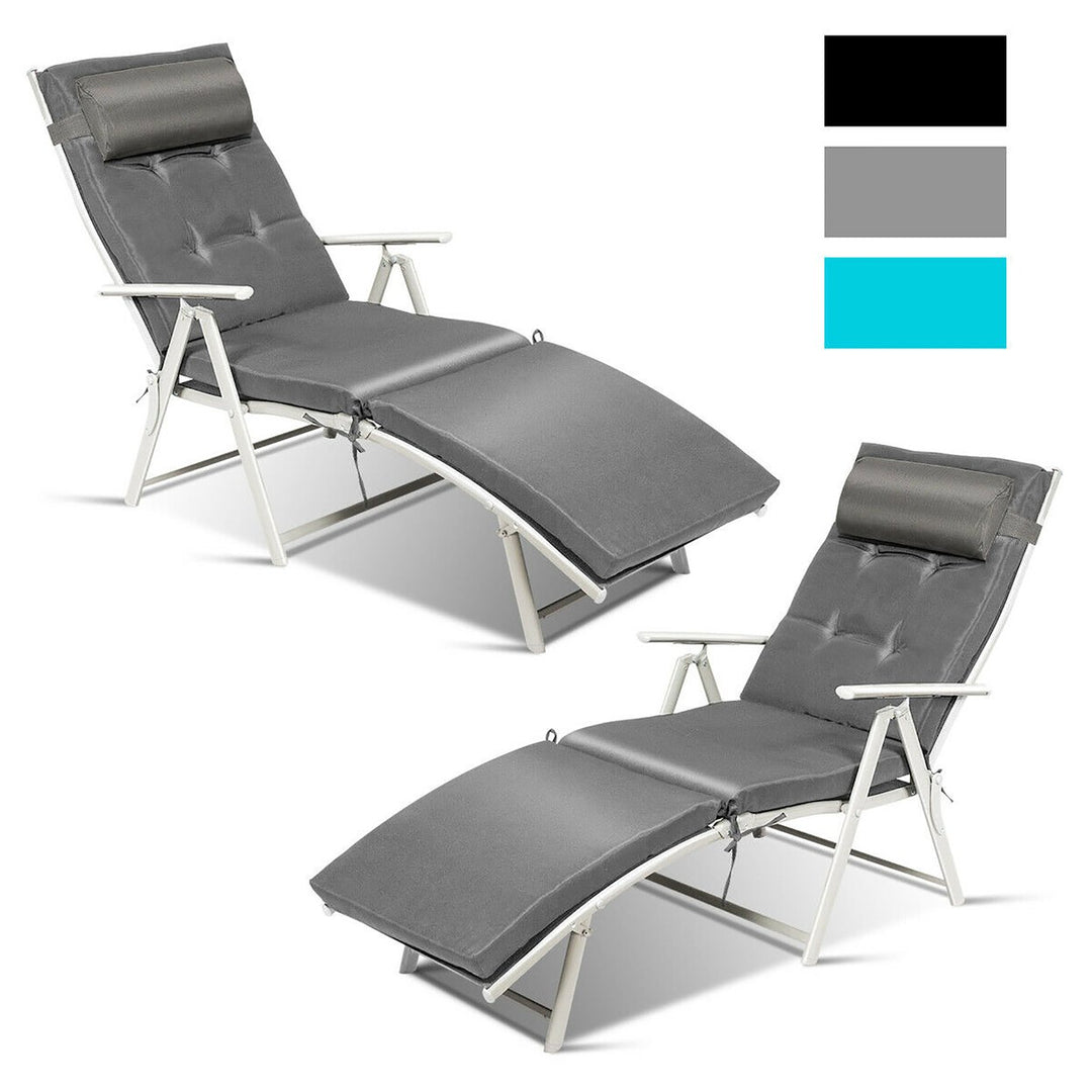 Costway 2PC Folding Chaise Lounge Chair w/Cushion Black\Gray\Turquoise Image 1