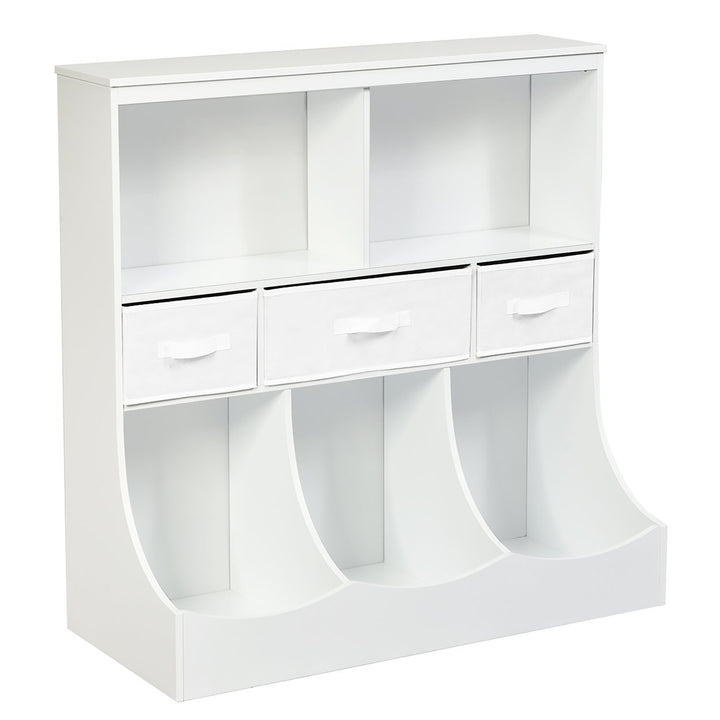 Costway Freestanding Combo Shelf Cubby Bin W/3 Baskets White Image 1