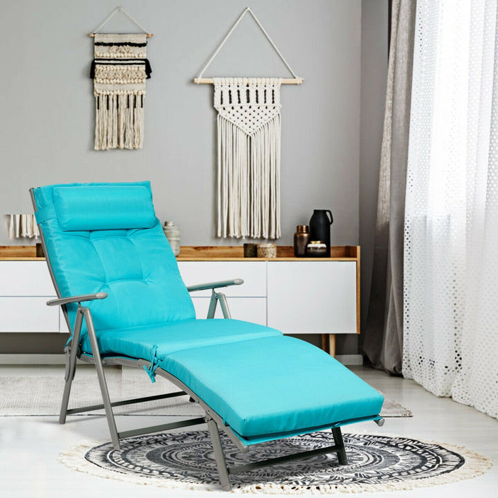 Costway Folding Chaise Lounge Chair w/Cushion Black\Gray\Turquoise Image 1