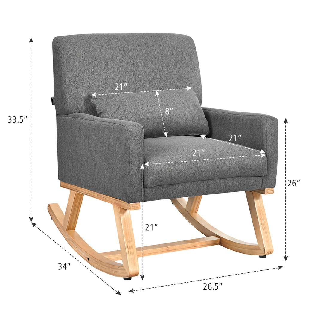 Costway Mid Century Rocking Chair Upholstered Armchair w/ Lumbar Support BeigeGray Image 2