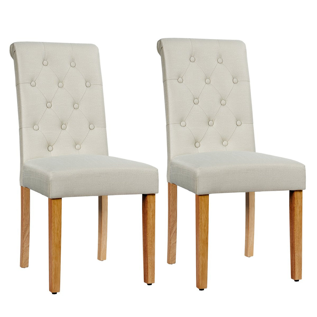 Costway Set of 2 Parsons Upholstered Fabric Chair with Wooden Legs Pink/Beige/Grey/WhiteandBlack Image 3