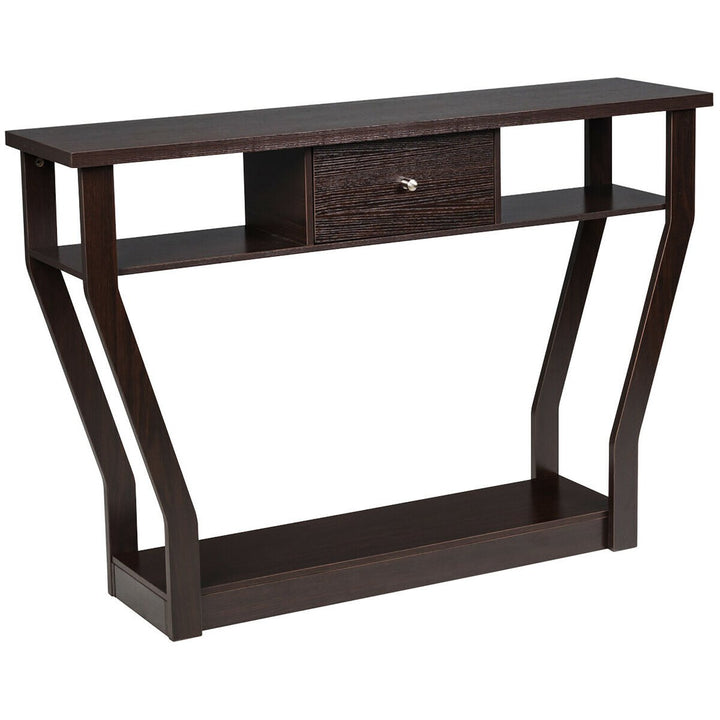 Costway Modern Sofa Accent Table with Drawer Entryway Hallway Hall Gray Brown/Gray/Black Image 1