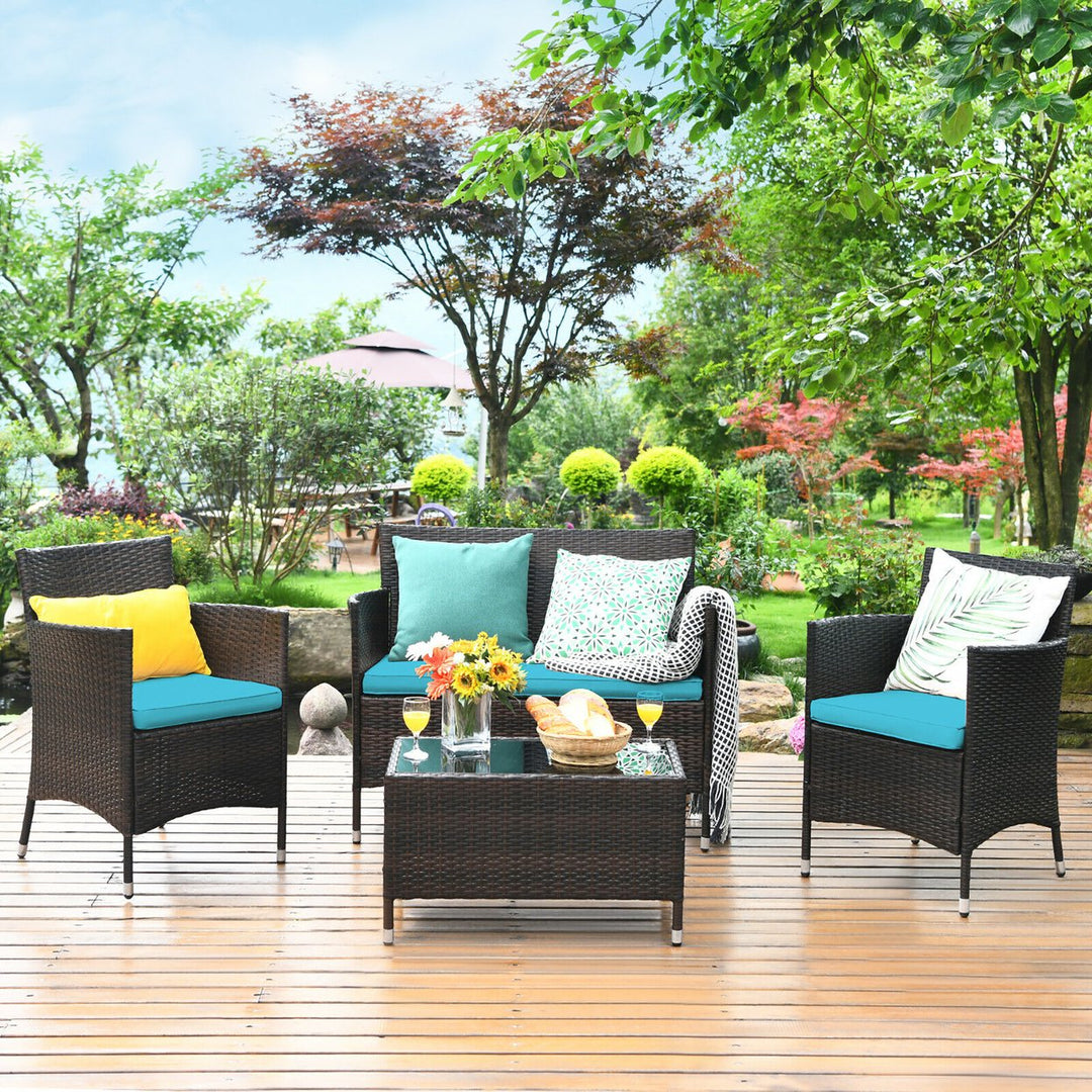 Costway 8PCS Rattan Patio Furniture Set Cushioned Sofa Chair Image 3